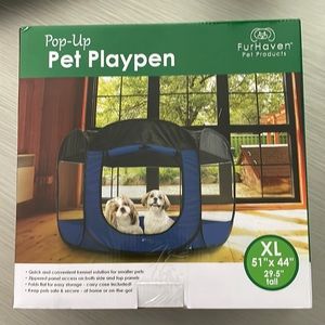 Fur Haven pop up playpen.
